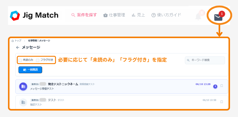 ヘッダーからメッセージを確認